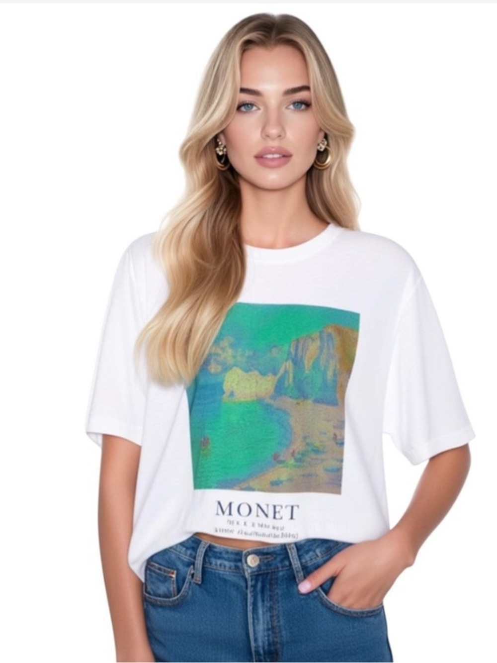 MONET The Beach and The Falaise d'Amont, | Claude Monet T Shirt, small